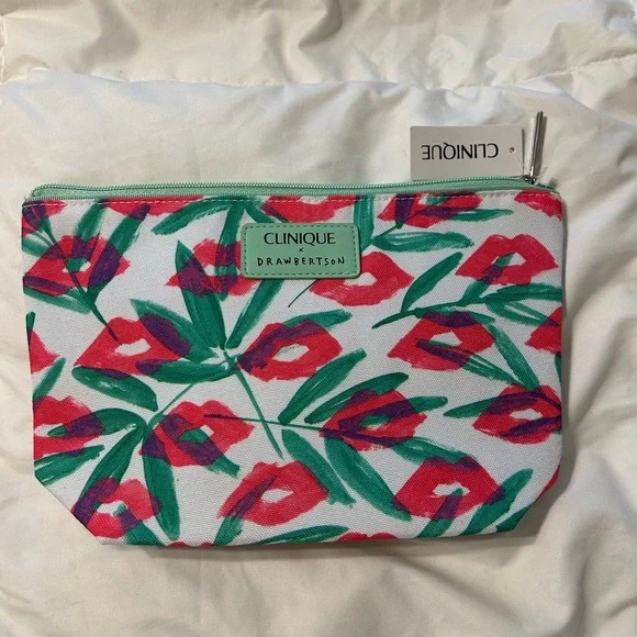 Clinique Floral Cosmetic Bag with Lipstick, Eye Pencil, Mascara, Wrinkle Creams - Picture 2 of 4